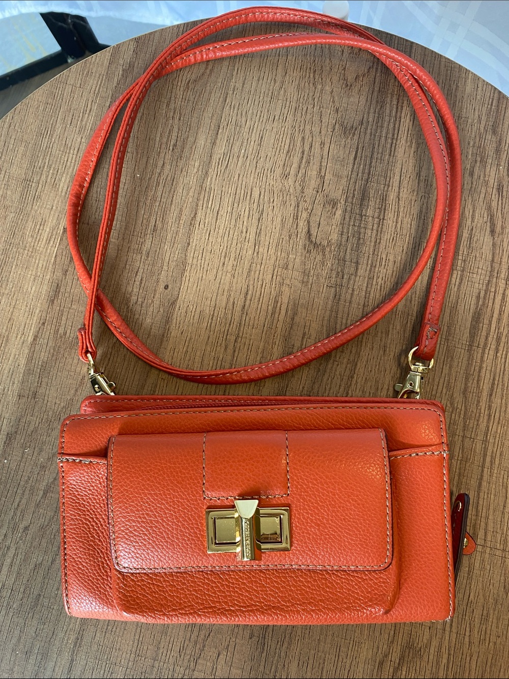 Tignanello Orange Leather Crossbody Wallet Purse Clutch